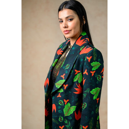 THETAA Gold Embellished/Sequined Trench Coat with Bodycon Dress (Set of 2)