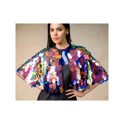 THETAA Black Embellished/Sequined Cape with Jumpsuit (Set of 2)