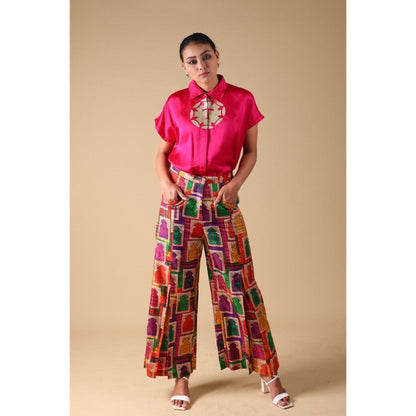 THETAA Pink Hand Embroidered Shirt with Pant (Set of 2)