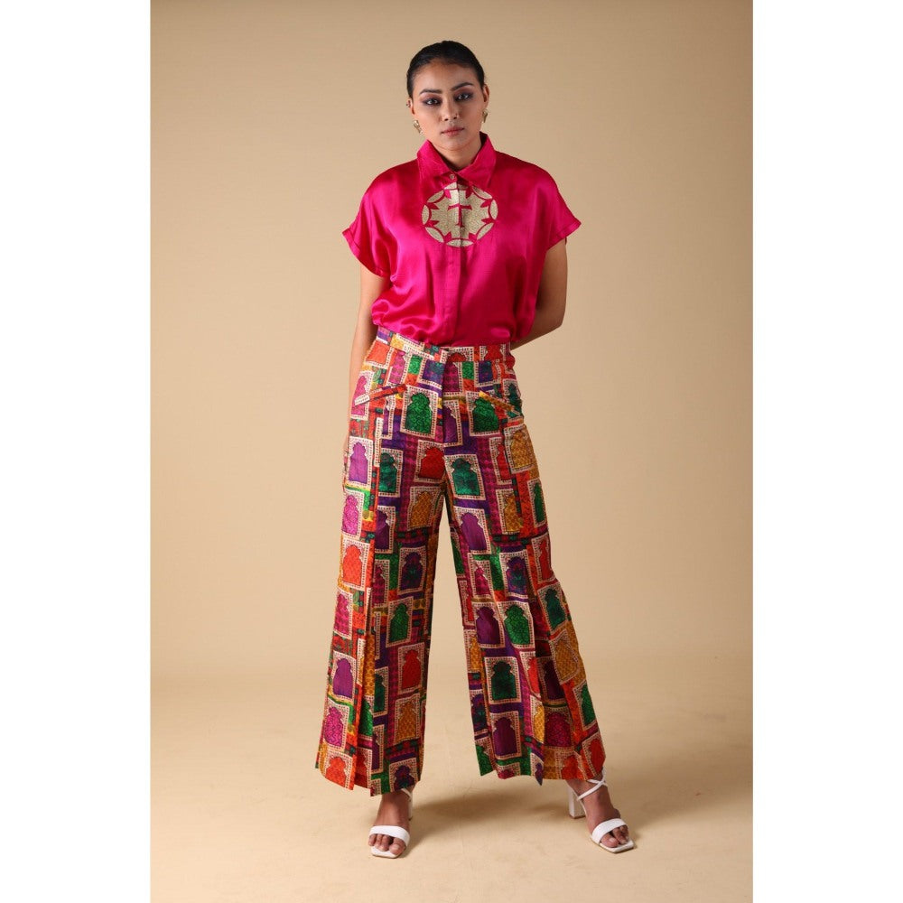 THETAA Pink Hand Embroidered Shirt with Pant (Set of 2)