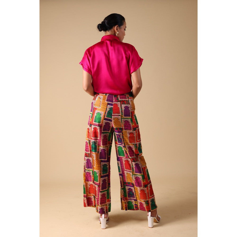 THETAA Pink Hand Embroidered Shirt with Pant (Set of 2)