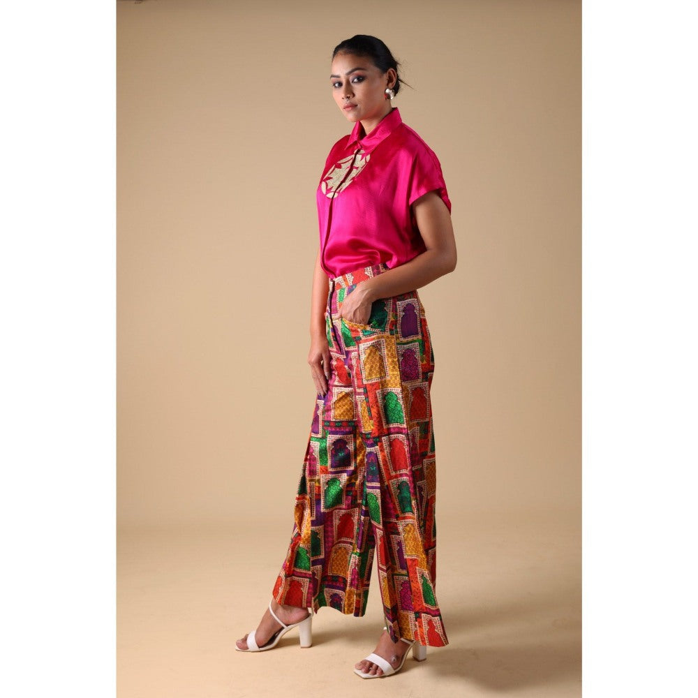 THETAA Pink Hand Embroidered Shirt with Pant (Set of 2)