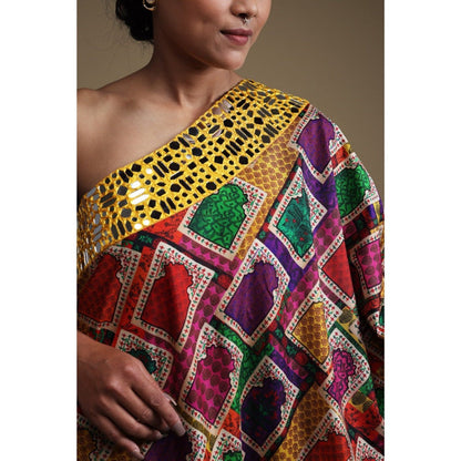 THETAA Yellow Hand Embroidered Off Shoulder Kurta with Sharara (Set of 2)