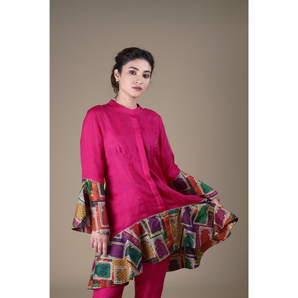 THETAA Pink Organza Kurta with Pant (Set of 2)