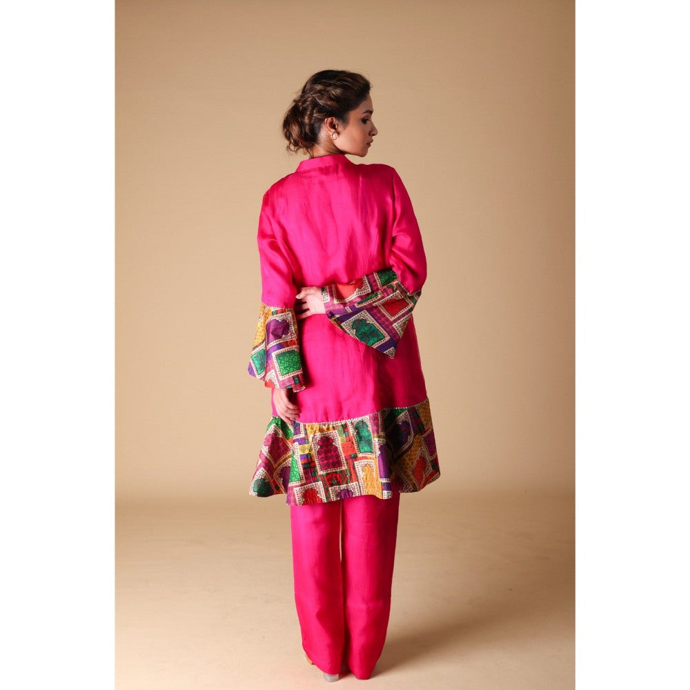 THETAA Pink Organza Kurta with Pant (Set of 2)