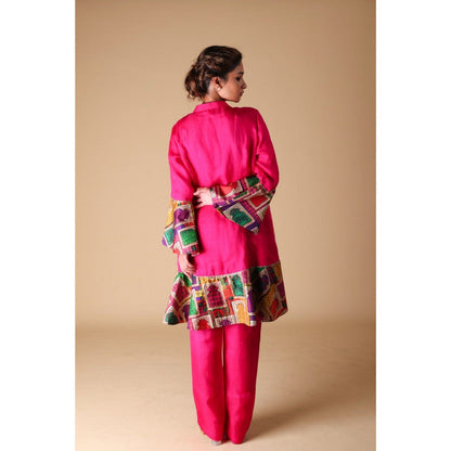 THETAA Pink Organza Kurta with Pant (Set of 2)