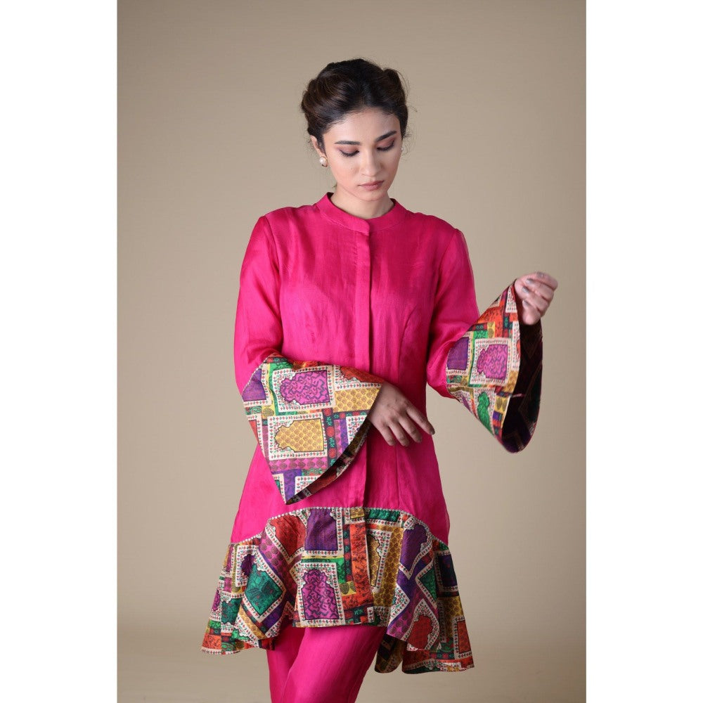 THETAA Pink Organza Kurta with Pant (Set of 2)