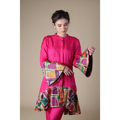 THETAA Pink Organza Kurta with Pant (Set of 2)