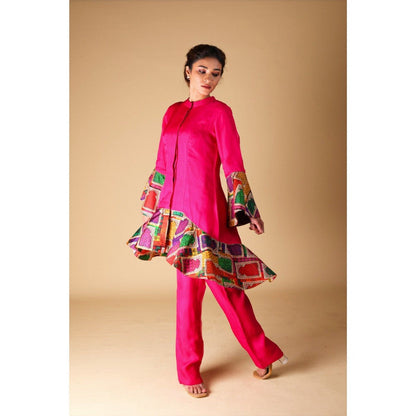 THETAA Pink Organza Kurta with Pant (Set of 2)