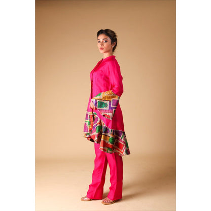 THETAA Pink Organza Kurta with Pant (Set of 2)