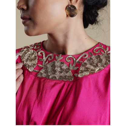 THETAA Pink Hand-Embroidered Crop Top with Lehenga (Set of 2)