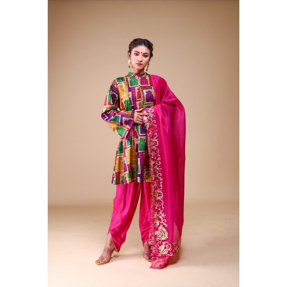 THETAA Pink Kalidar Kurta with Dhoti and Dupatta (Set of 3)