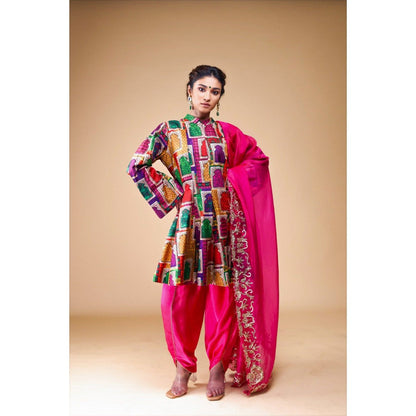 THETAA Pink Kalidar Kurta with Dhoti and Dupatta (Set of 3)