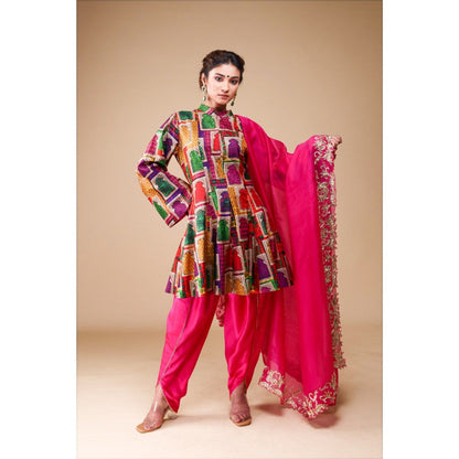 THETAA Pink Kalidar Kurta with Dhoti and Dupatta (Set of 3)