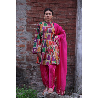 THETAA Pink Kalidar Kurta with Dhoti and Dupatta (Set of 3)