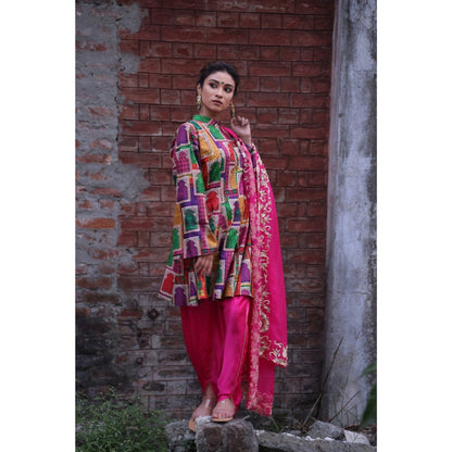 THETAA Pink Kalidar Kurta with Dhoti and Dupatta (Set of 3)