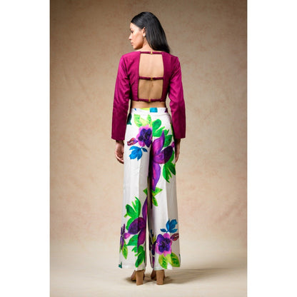 THETAA Wine Crop Top with Pant (Set of 2)