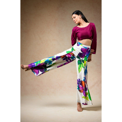 THETAA Wine Crop Top with Pant (Set of 2)