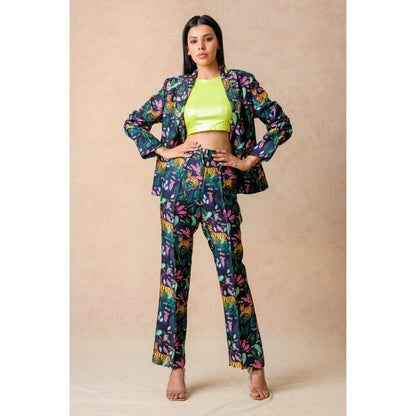 THETAA Green Blazer with Crop Top and Pant (Set of 3)