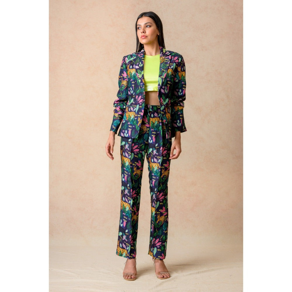 THETAA Green Blazer with Crop Top and Pant (Set of 3)