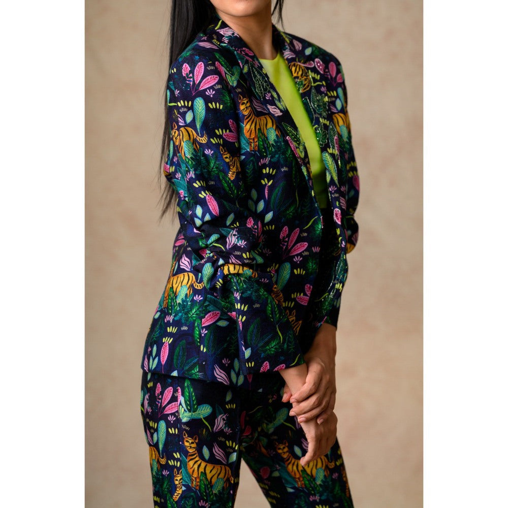 THETAA Green Blazer with Crop Top and Pant (Set of 3)