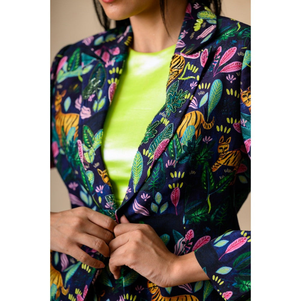THETAA Green Blazer with Crop Top and Pant (Set of 3)