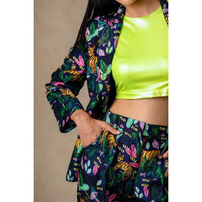 THETAA Green Blazer with Crop Top and Pant (Set of 3)