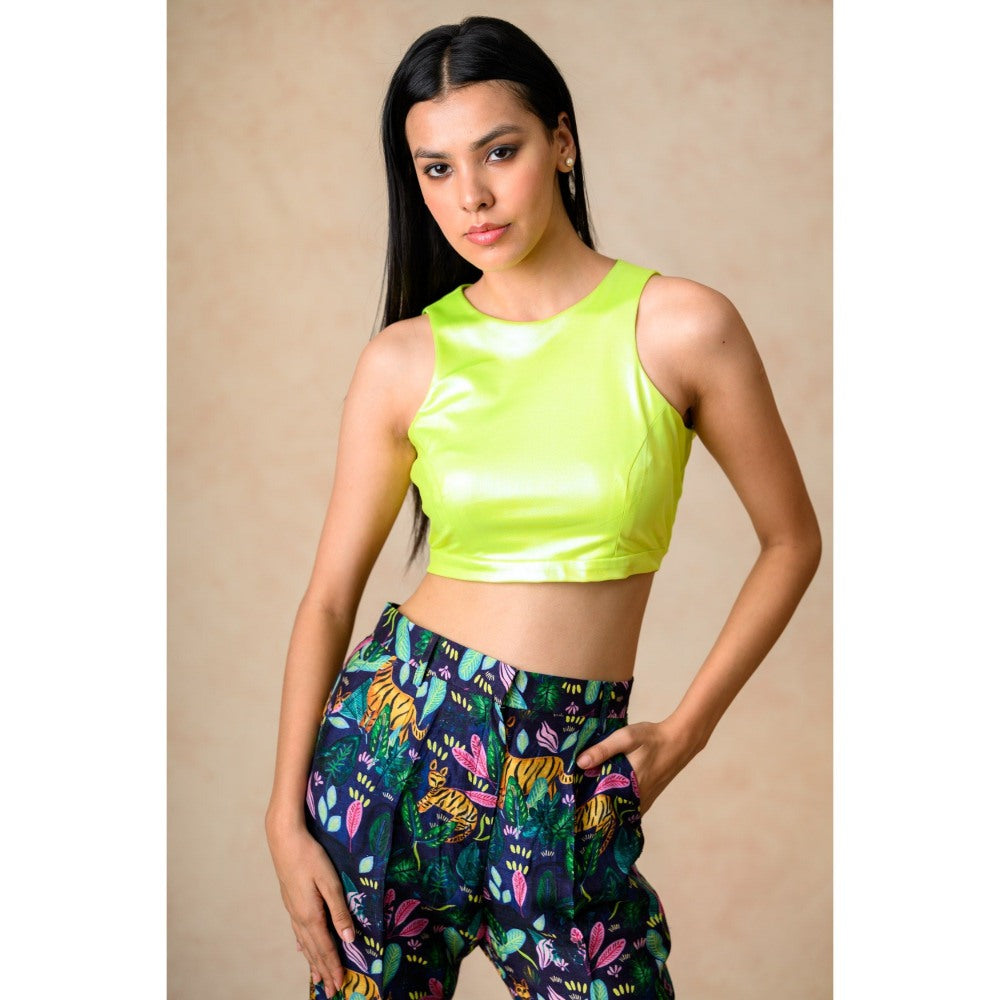 THETAA Green Blazer with Crop Top and Pant (Set of 3)