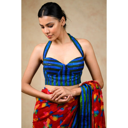 THETAA Red Saree with Stitched Blouse and Petticoat