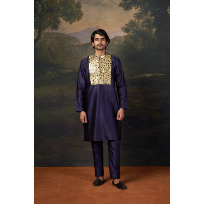 THETAA Men Purple Heavy Mirror Work Kurta with Pyjama