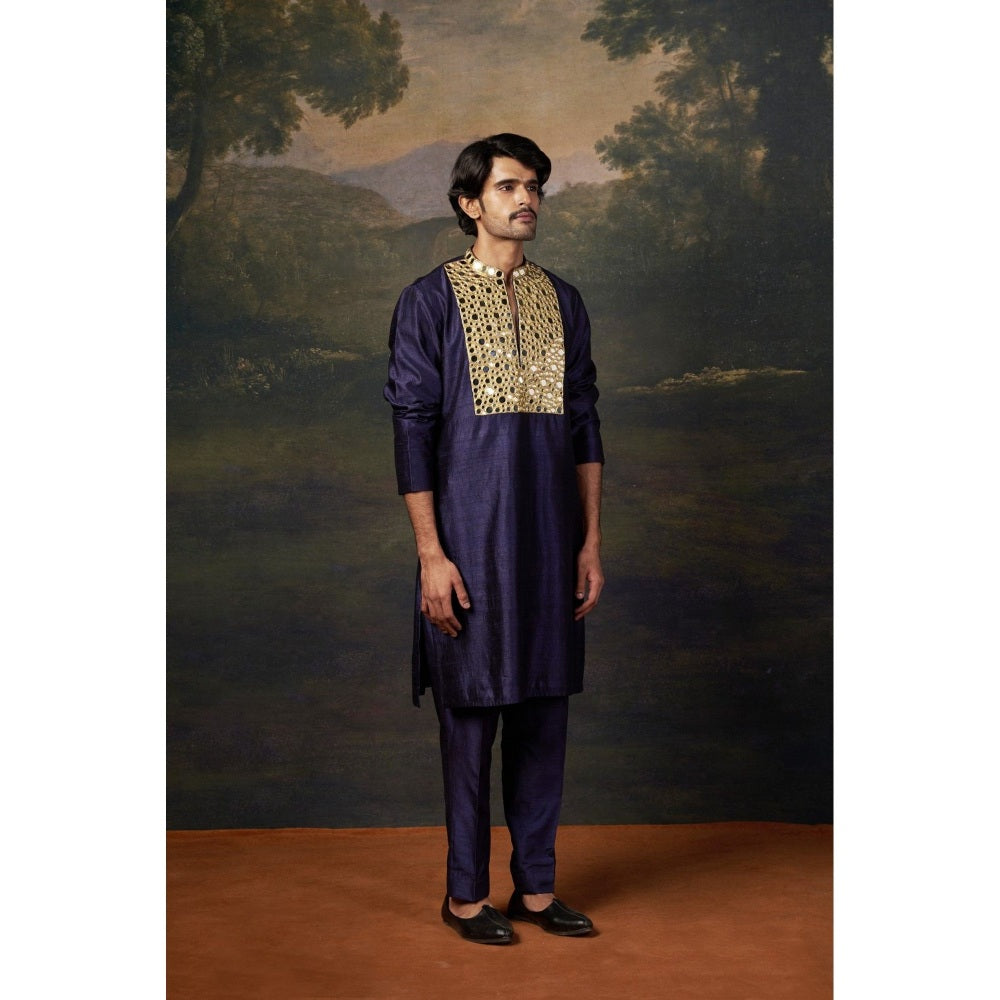 THETAA Men Purple Heavy Mirror Work Kurta with Pyjama