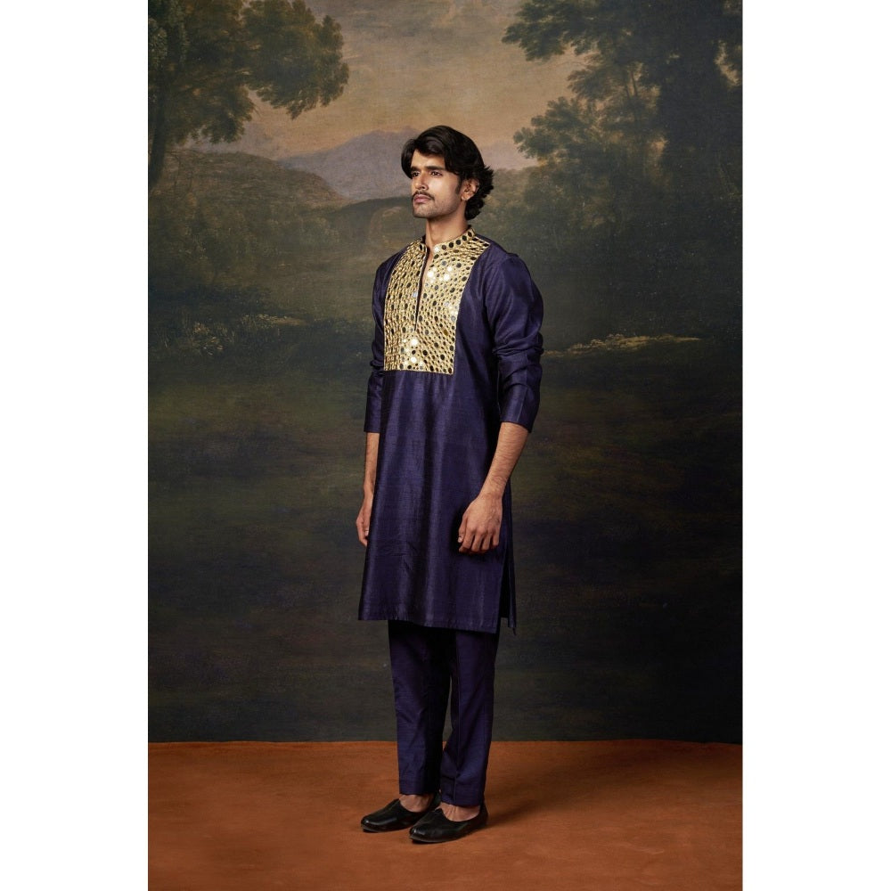 THETAA Men Purple Heavy Mirror Work Kurta with Pyjama