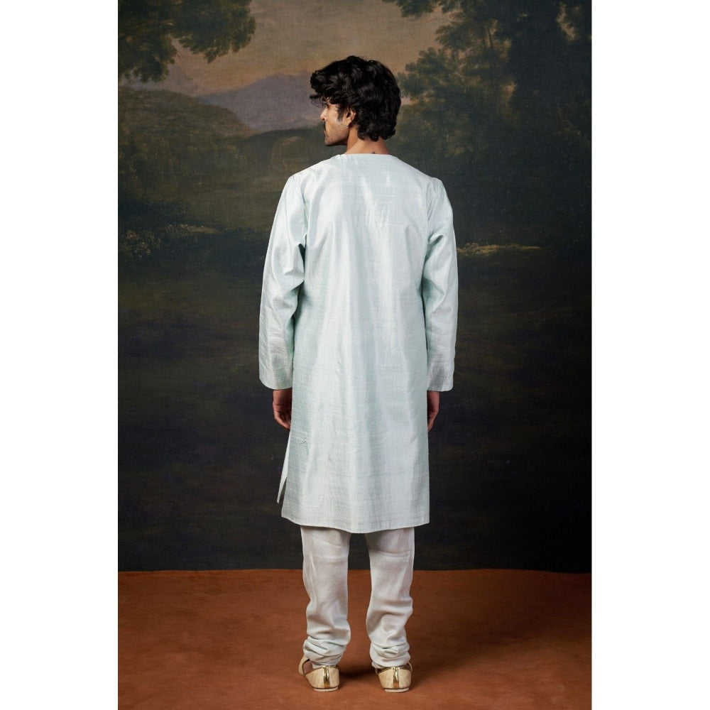 THETAA Men Blue Embellished Mirror Work Kurta with Churidar