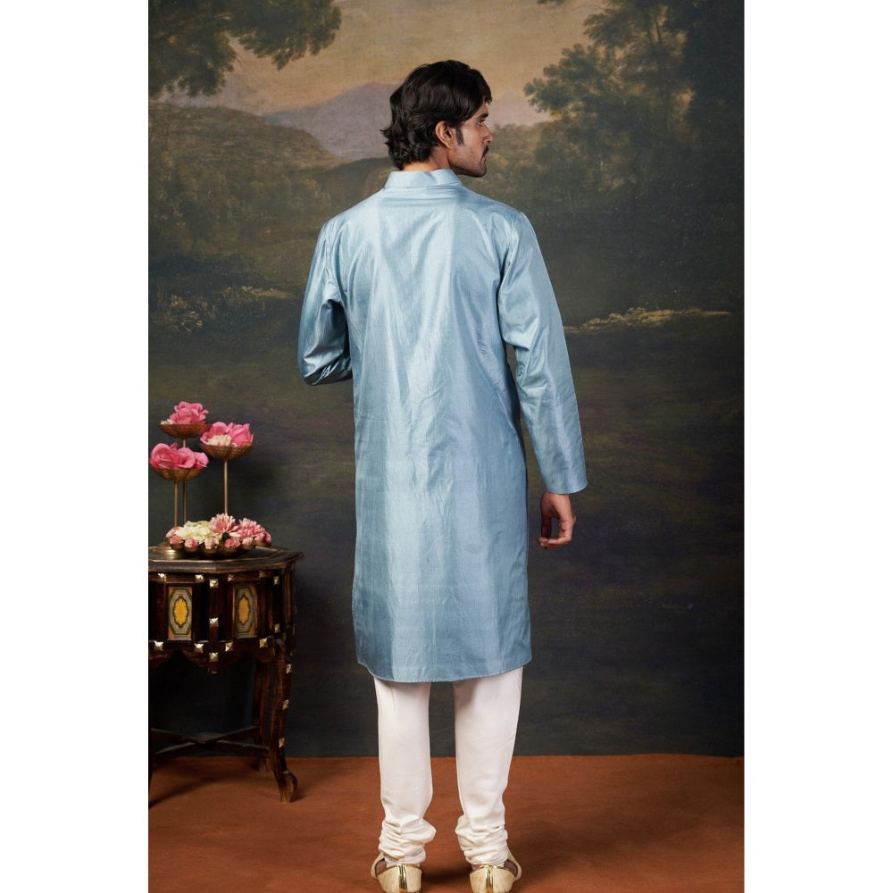 THETAA Men Blue Hand-Embroidered Kurta with Churidar