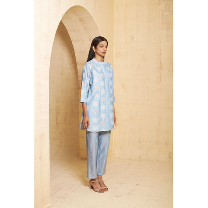 THETAA Womens Blue Embellished Co-Ord Set