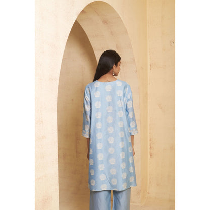 THETAA Womens Blue Floral Print Co-Ord Set