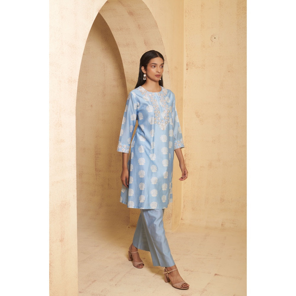 THETAA Womens Blue Floral Print Co-Ord Set