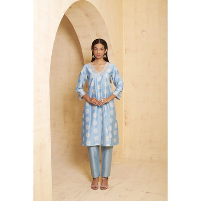 THETAA Womens Blue Floral Print Co-Ord Set