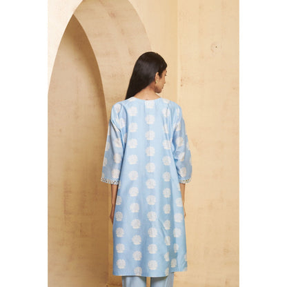 THETAA Womens Blue Floral Print Co-Ord Set