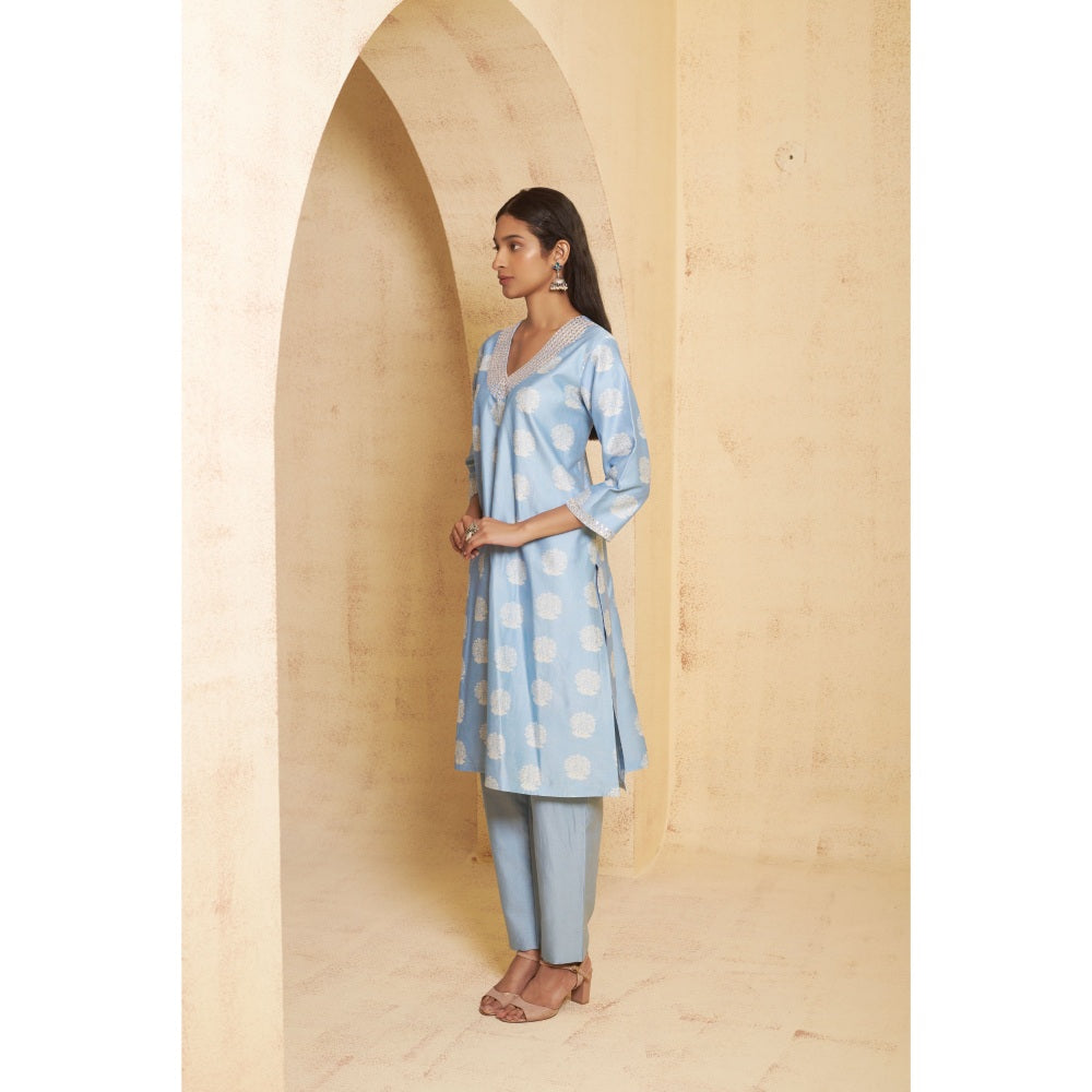 THETAA Womens Blue Floral Print Co-Ord Set