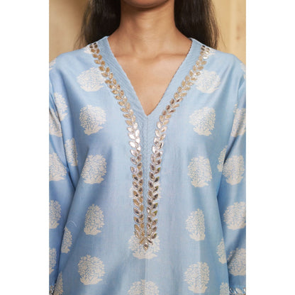 THETAA Womens Blue Floral Print Gota Work Co-Ord Set