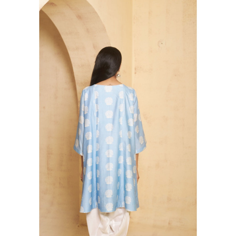 THETAA Womens Blue Floral Print Gota Work Kurta and Dhoti