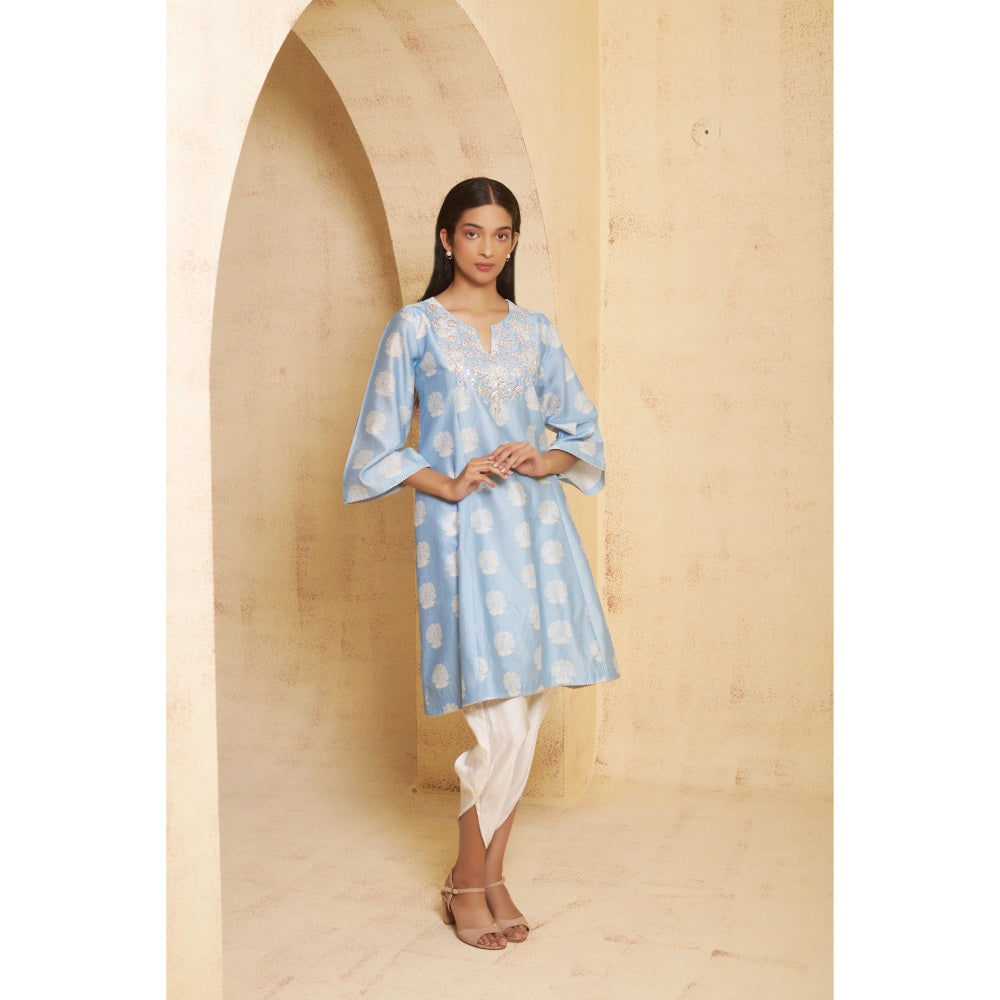 THETAA Womens Blue Floral Print Gota Work Kurta and Dhoti