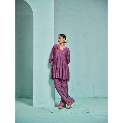 The Clothing Therapy Purple Kurta with Pant (Set of 2)