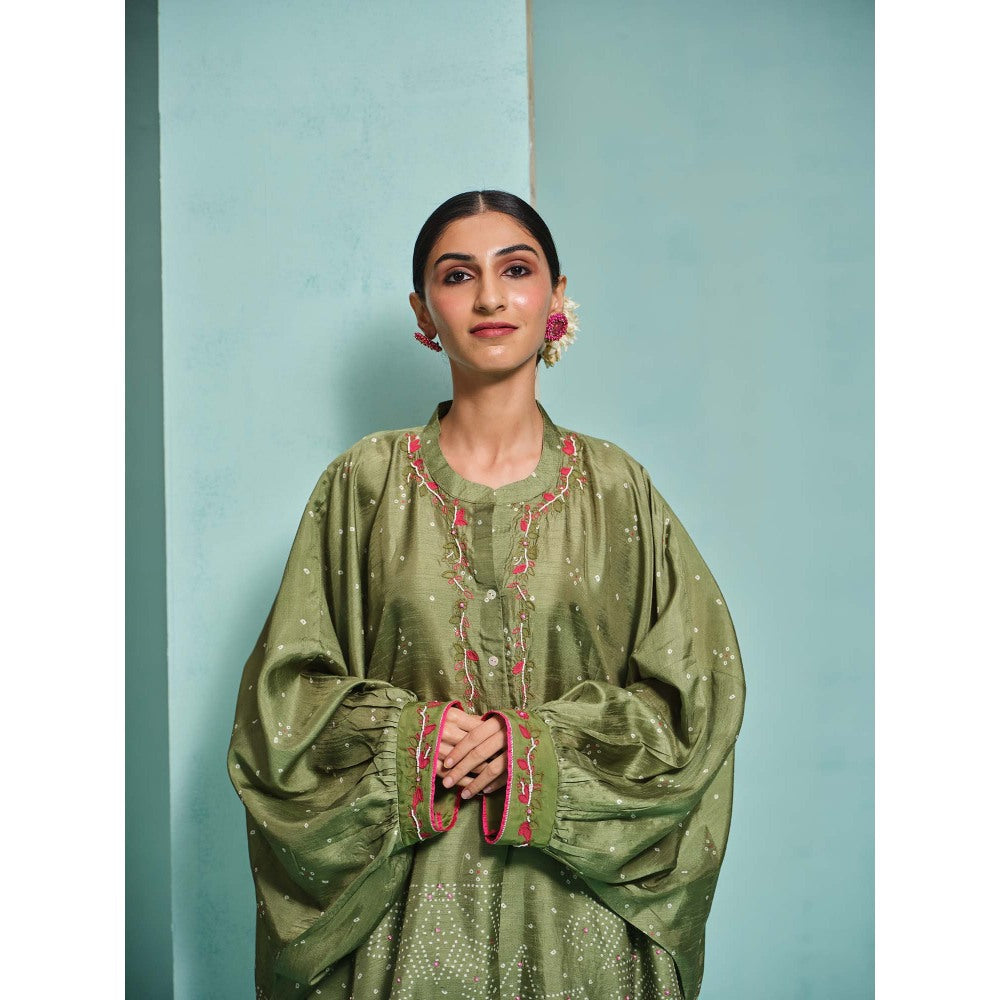 The Clothing Therapy Green Kaftan with Pant (Set of 2)