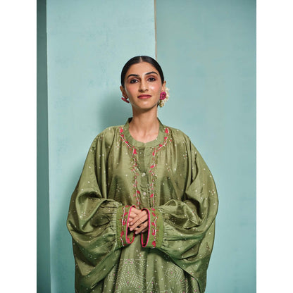 The Clothing Therapy Green Kaftan with Pant (Set of 2)