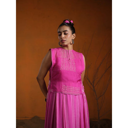 The Clothing Therapy Pink Noodle Strap Maxi with Crop Koti (Set of 2)