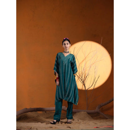 The Clothing Therapy Teal V-Neck Kaftan with Pant (Set of 2)