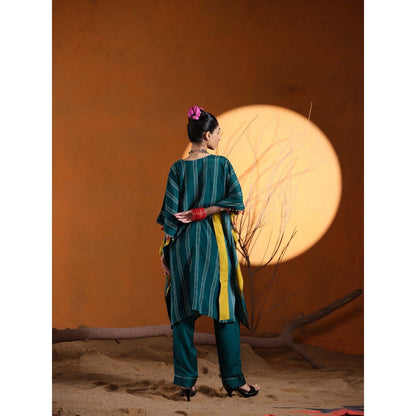 The Clothing Therapy Teal V-Neck Kaftan with Pant (Set of 2)