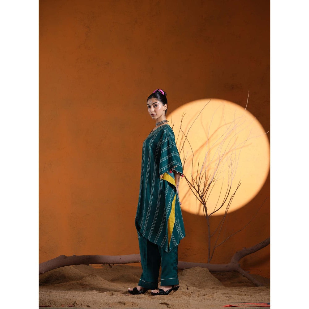 The Clothing Therapy Teal V-Neck Kaftan with Pant (Set of 2)